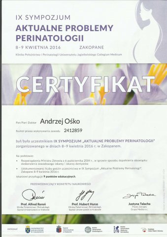 Andrzej Ośko - Opole - Sympozjum. Aktualne problemy w perinatlogii - Zakopane
